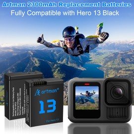 Artman Hero 13 Batteries 2300mAh 3-Pack for GoPro Hero13 Black, LCD 3-Channel Fast Charger Fully Compatible with GoPro Hero 13 Battery and Charger
