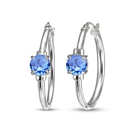 Sterling Silver Round Solitaire 25mm Hoop Earrings Made with European Crystals, Crystal,