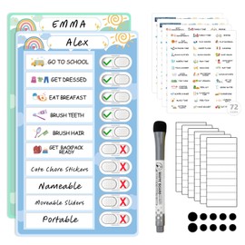 2 in 1 Namable Chore Chart for Kids, Dry Erase Morning/Bedtime Routine Chart for Kids for Refrigerator, Magnetic Visual Schedule for Kids Toddlers to Do List Checklist for Multiple Kids