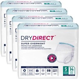 Dry Direct Super Overnight Underwear, Soft Cloth-Like Adult Diapers, Overnight Disposable Incontinence Protection - Small (Case of 56)