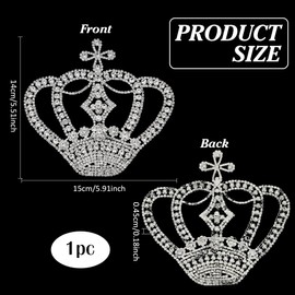 FINGERINSPIRE Silver Crown Appliques 15 x 14 cm Rhinestone Crown Princess Applique on Fabric Crown for Sewing Glitter Crown Applique for Crafts DIY Patches Clothing