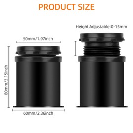 TamBee Furniture Cabinet Metal Legs Adjustable Stainless Steel Kitchen Feet Round Black 50 x 60 x 80mm Pack of 4