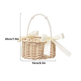 Wicker Rattan Flower Girl Basket, Handwoven Flower Basket with Handle and Bow Wedding Flower Girl Basket