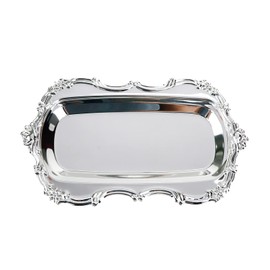 Quluxe Vintage Trinket Dish Jewelry Tray,Perfume Organizer Tray for Wedding Photographer Detail Props Ceremony Antique Decor (Silver)