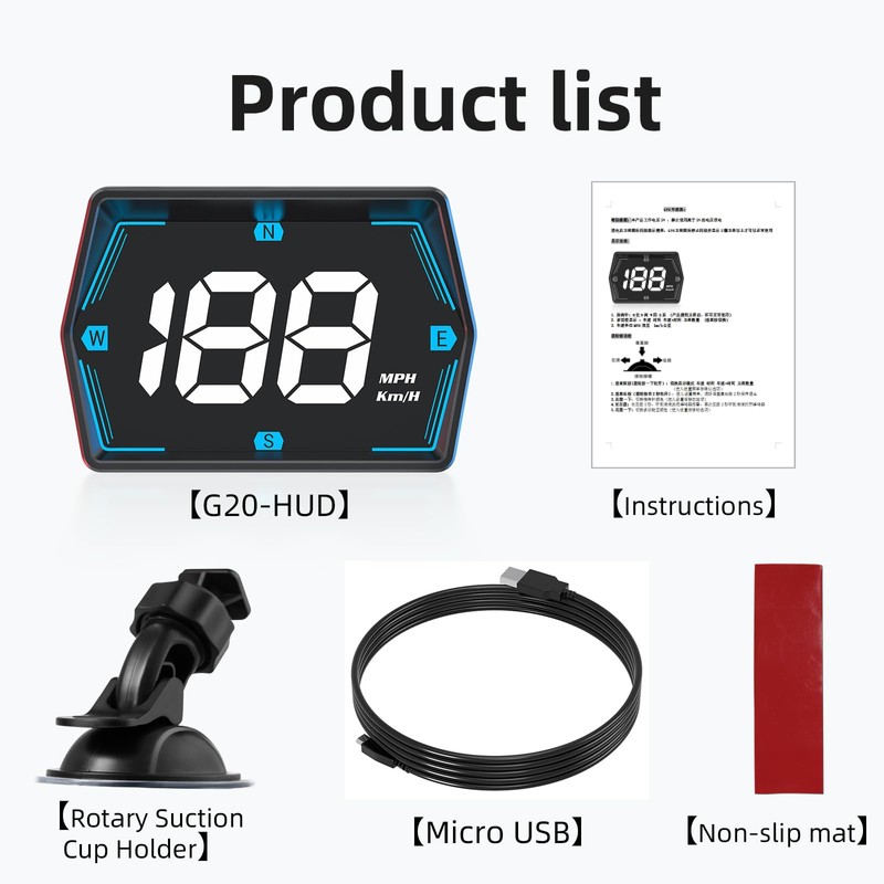 MAEZOE G20 Head Up Display with Holder, GPS Speedometer Multi-Segment