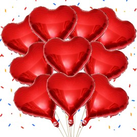 10 Pack Red Heart Balloons - 18 Inch Heart Shaped Foil Balloons for Valentines, Christmas, Birthdays, Engagement, Wedding, Baby Shower, Party Decorations