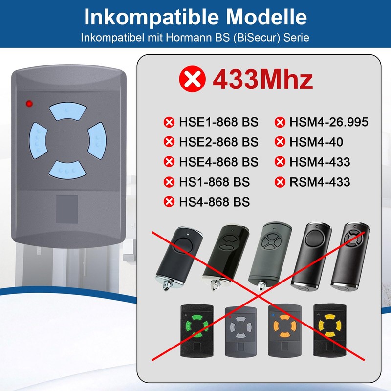 1 x Garage Door Handheld Transmitter for HSE2-868, HSM4-868, HS4-868,