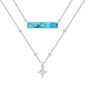 DOLIOX Genuine Turquoise Necklace with Moissanite Stone, Sterling Silver Boho Native Vintage Bar Necklace Western Jewelry Birthdays Gift for Women