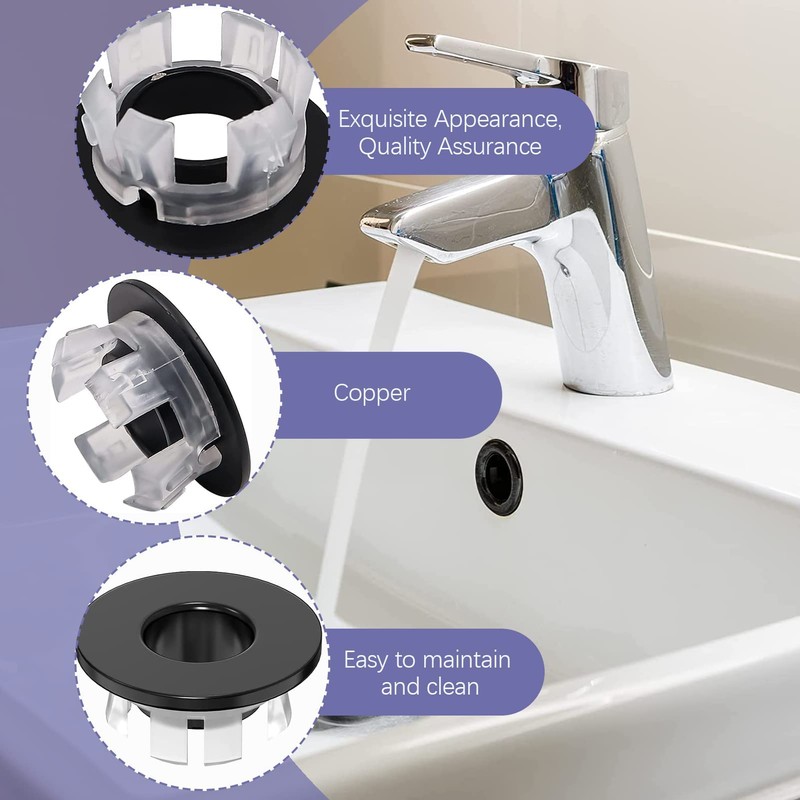 2PCS Black Overflow Ring,Sink Overflow Cover,Bath Overflow Cover Replacement Round
