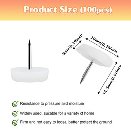 Cozlly Pack of 100 Plastic Chair Glides, Furniture Glides, Floor Glides, 20 mm Diameter, 5 mm Thick, Furniture Feet, Nail Chair, Table Leg Protection Pad, Plastic, for Furniture, Chair and Table Legs,