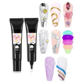 3D Nail Gel, 2 Pcs Clear Sculpting Gel for Nail Art Design, No Wipe 3D Carving Nail Molding Gel Nail Embossing Gel Polish for Women Painting Drawing Nails Art Charms Decoration Manicure DIY at Home