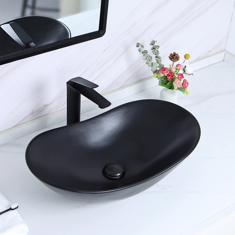 Davivy 24.5'' X 13.8'' Large Matte Black Oval Vessel Sink