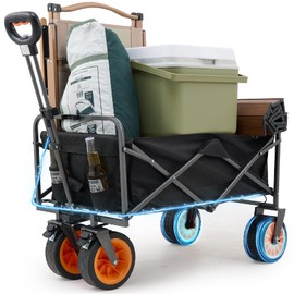 DARTMOOR Electric Collapsible Folding Wagon, 132 lb 100L Foldable Utility Cart with 3.7 Miles Mileage & 2.5 mph Speed, Heavy Duty Beach Wagon Cart with Brakes for Camping Garden