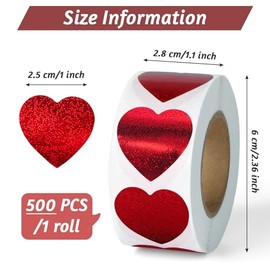 500 pegatinas de corazón rojo con purpurina, etiquetas de 1 pulgada en forma de amor, calcomanías autoadhesivas de corazón para el día de la madre, día de San Valentín, sobres, boda, manualidades