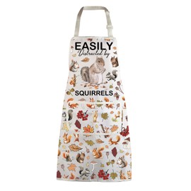 MBMSO Squirrel Apron with Pockets Easily Distracted by Squirrel Gift for Squirrel Lover Women Squirrel Wildlife Kitchen Apron, Squirrel Apron, Standard