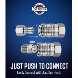 McKillans® 3/8" NPT Automatic Pressure Washer Quick Connect Kit of 4 - Stainless Steel - 3/8" Pressure Washer Quick Connect Fittings - Power Washer NPT 3/8" - Push-to-Connect - Upgraded Viton O-Rings