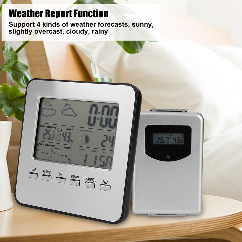 Thermometer Hygrometer with Weather Report Alarm Clock Wireless Temperature Humidity