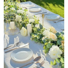 Biancuccia Artificial Eucalyptus Garland (Roses, Peonies, Daisies); Artificial Flower Garland for Weddings, Parties, Backdrops. Artificial Rose Vine for Home Decor, Table Decor, Door & Hanging Decor.