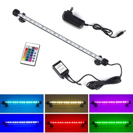 LED Aquarium Lights, Underwater Fish Tank Light Waterproof RGB Color Changing Submersible Remote Control Sucker Hang Lights Background Wall Decor Lighting, 15"