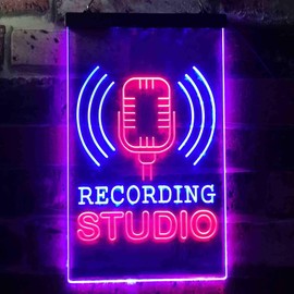 Recording Studio Microphone On Air Dual Colour LED Bar Light Neon Light Advertising Neon Sign Red & Blue 210 x 300 mm st6s23-i3519-rb