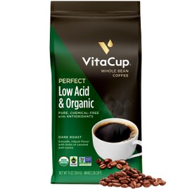 VitaCup Perfect Low Acid Coffee Beans, USDA Organic & Fair Trade, Mycotoxin Free, Dark Roast Guatemala Single Origin, Clean & Pure, Low Acidity, Whole Bean Coffee, 11 ounces
