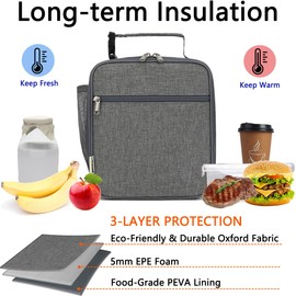 GYEUKHAM Lunch Box for Kids Boys Girls Men Women, Insulated Small Soft Cooler Lunch Bag Kit for School Work Picnic Travel - Reusable Portable lunchbox, Grey