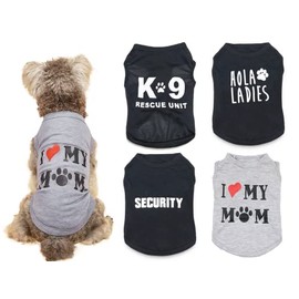 4 Pieces Pet Dog T Shirt I Love My Mom K9 Unit HOLA Ladies Security Print Puppy Shirts Extra Small Dogs Clothes for Boys XS Summer Dog Tshirt Boy Chihuahua Tshirts Cat Clothing Yorkie Vest Apparel