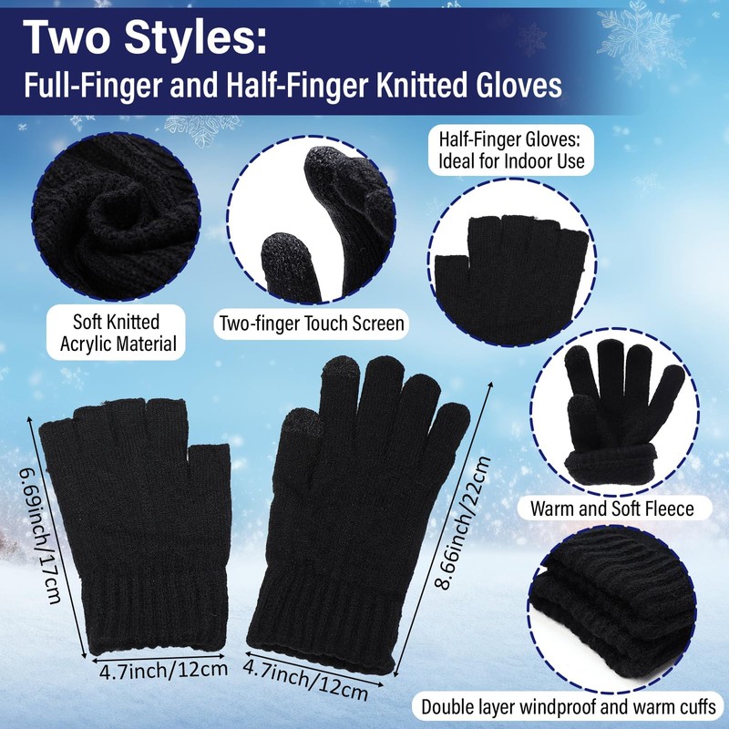 Jeere 8 Pcs Winter Warm Set for Men Black Knitted