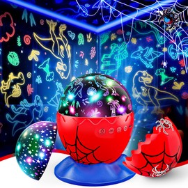 Spider Night Light Projector for Kids: Night Lights Toys for 3-5 6 7 8 9 10 11 12 Year Old Boys, 2-in-1 Dinosaur & Star Projector for Kids 3-12, Spider Egg Night Lamp Birthday Gifts for Toddler