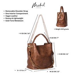 Mabel Womens Shoulder Handbag in a Bucket Shape and a Make up bag with Multiple Carry Options - 100% Vegan Leather Purse - Isla (Black)