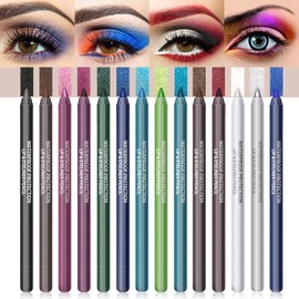 LOKFAR Delineador de Ojos de 14 Colores, Juego de Delineador de Ojos de Perlas, Lápiz de Sombra de Ojos Metálico, Delineador de Ojos de Color Mate, Delineador de Ojos Profesional de Larga Duración, De