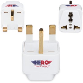 Hero Premium US to UK Power Adapter Plug (Type G, Pack of 3, Grounded) - for Travel - Ireland, Scotland, Kenya, Saudi Arabia & More - Travel Essentials