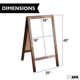 Ilyapa Wooden A-Frame Whiteboard Sign - 40 x 20 inch Magnetic Dry Erase Sidewalk Menu Board - Sturdy Freestanding Rustic Barnwood Sandwich Sign Board Menu Display for Restaurant, Business, Trade Show