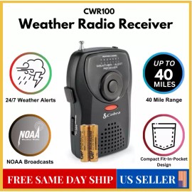 Cobra CWR100 NOAA Weather Radio / Emergency Alert Receiver, 7 Ch, Battery Operated