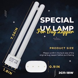 Tysonir 2PCS 18W Bug Zapper Replacement Bulb NLZQ-2, JYHY-688, H-Shaped 18W Four-pin, 2G11-18W. Dimensions: 8.9 x 1.70 x 0.9 in