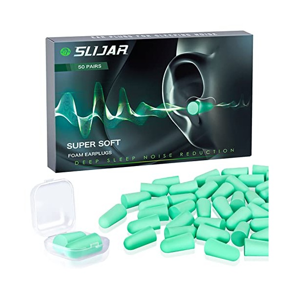 SLIJAR Ear Plugs for Sleep, 50 Pairs Super Soft 38dB High Noise Cancelling Foam Ear Plugs, New & Upgraded Reusable Earplugs for Travel, Sleeping, Studying, Working, Motorcycle etc