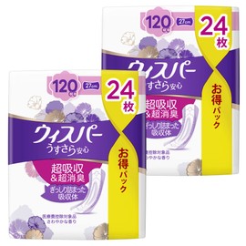 [Bulk Purchase] Whisper Safe for Women, Absorbent Care, 4.2 fl oz (120 cc), Napkin Type Urine Care Pads, 24 Sheets, 10.6 inches (27 cm), Large Capacity Pack (For Large Amount of Urine Mollets) x 2 Packs