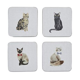 Cooksmart Pack of 4 Drink Coasters | British Designed Eco Cork Drinks Coasters For Modern Homes | Coasters For Drinks For All Types of Cups & Mugs - Curious Cats