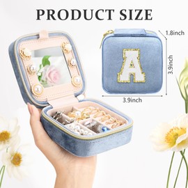 DTBG Small Travel Jewelry Case Gifts, Earring Jewelry Box Valentine's Day Gifts for Sister, Jewelry Organizer Ring Box Small Jewelry Case with Mirror Gifts For Daughter Blue - C
