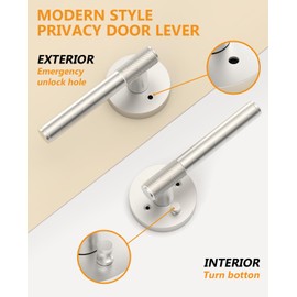 Asidrama 1 Pack Passage Brushed Nickel Door Handles, Door Lever with Door Knobs Indoor for Bedroom or Bathroom, Heavy Duty Door Handles Interior with Locks for Left Right Sided Doors