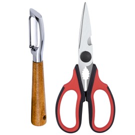 KYDIFS Left Handed Kitchen Scissors and Left Handed Peeler, All Purpose Lefty Stainless Steel Scissors and Peeler for Adults, Great for Kitchen, Home (2 Pack)