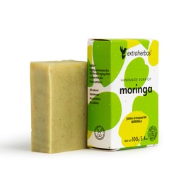 Extraherbos Jabón Artesanal de Moringa 100g, Limpiador Facial Natural Anti-Envejecimiento e Hidratante, Con hoja de Moringa y Aceite de Coco, para pieles secas y sensibles, uso de día y de noche, 100% natural