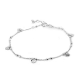 Vanbelle Sterling Silver Jewelry Multi Discs and Beads Anklet with Rhodium Plating for Women