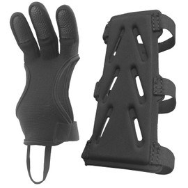 MAGARROW Traditional Archery Shooting Glove 3 Finger Protection Glove and Archery Arm Guard with Adjustable Strap for Children Youth Adults Beginners Shooting Target Exercise (L)