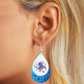 Teacher Earrings for Women Cartoon Animal Glitter Leather Graduation Earrings Elephant Cat Fish Hungry Caterpillar Earring Back to School Jewelry (Blue Fish)