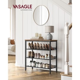 VASAGLE Shoe Rack for Entryway, 4-Tier Shoe Rack Organizer with Storage Shelves and Spacious Top, Freestanding, Adjustable, Industrial, Rustic Brown and Ink Black ULBS040B01