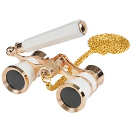 3X25 Opera Glasses Binoculars Compact with Adjustable Handle & Chain, Portable Vintage Theater Glasses Mini Binoculars for Adults Women Kids for Music Concerts Opera Houses Cinema（White）