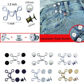 Urmspst 4 Set Pant Waist Tightener, Adjustable Waist Buckle Set, Extra Button for Jeans to Make Tighter, Button Adjuster for Pants, Jeans, Skirts, Sleeves, (Gold), Flower, Medium