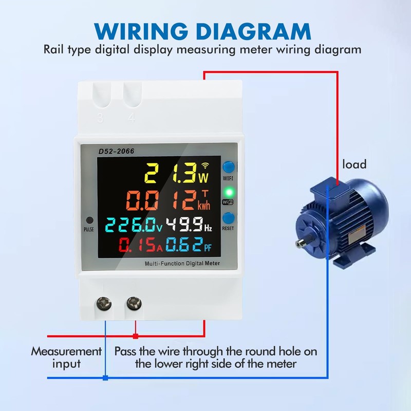 DewinLVD Electricity Meter, DIN Rail, 6 in 1, Digital Energy