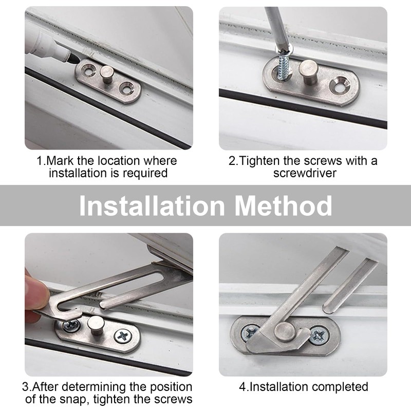 4 Pairs UPVC Window Restrictor Hook, Window Security Lock Stainless